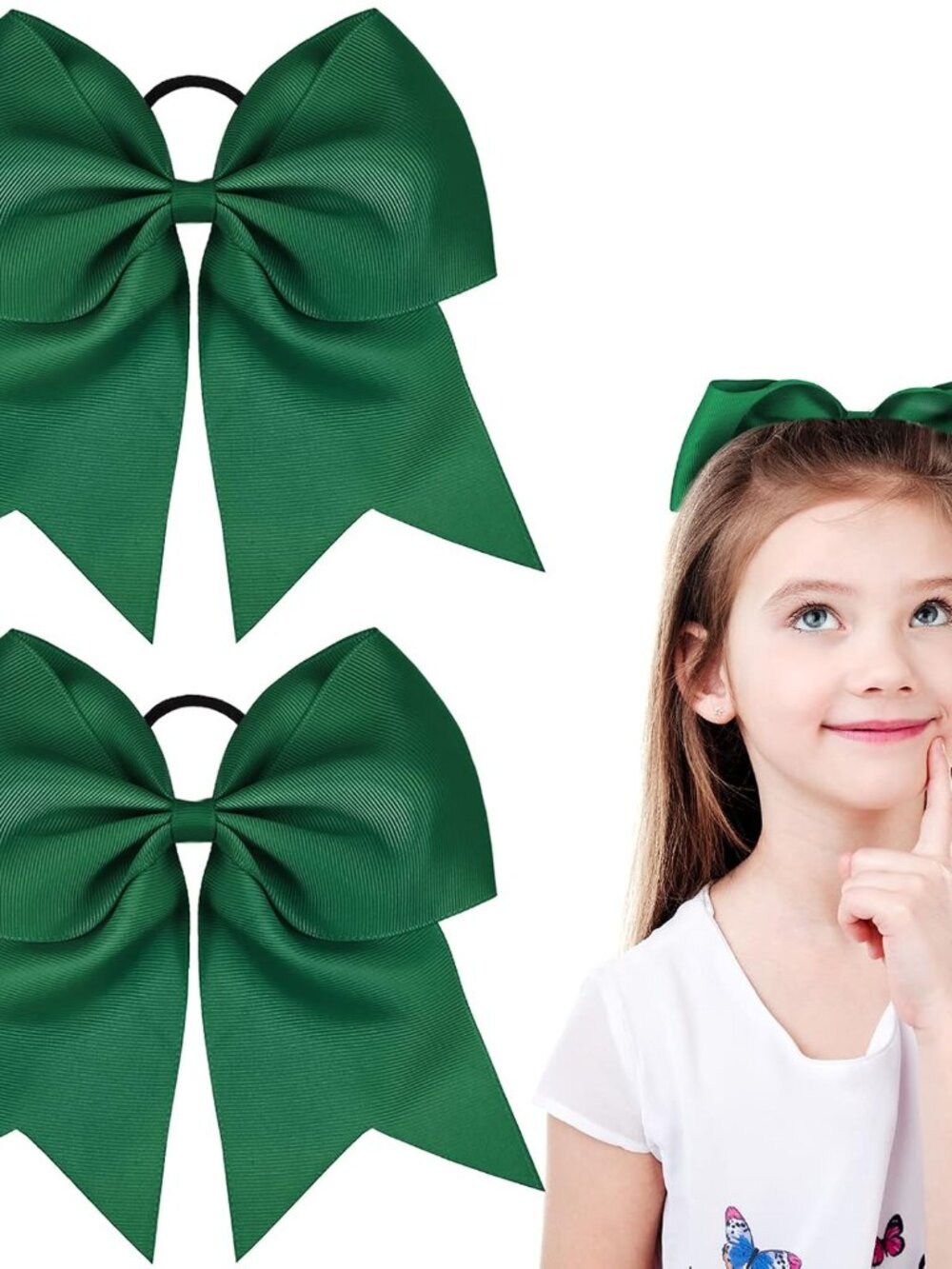2 Pack Large Cheerleading Hair Bows,Green